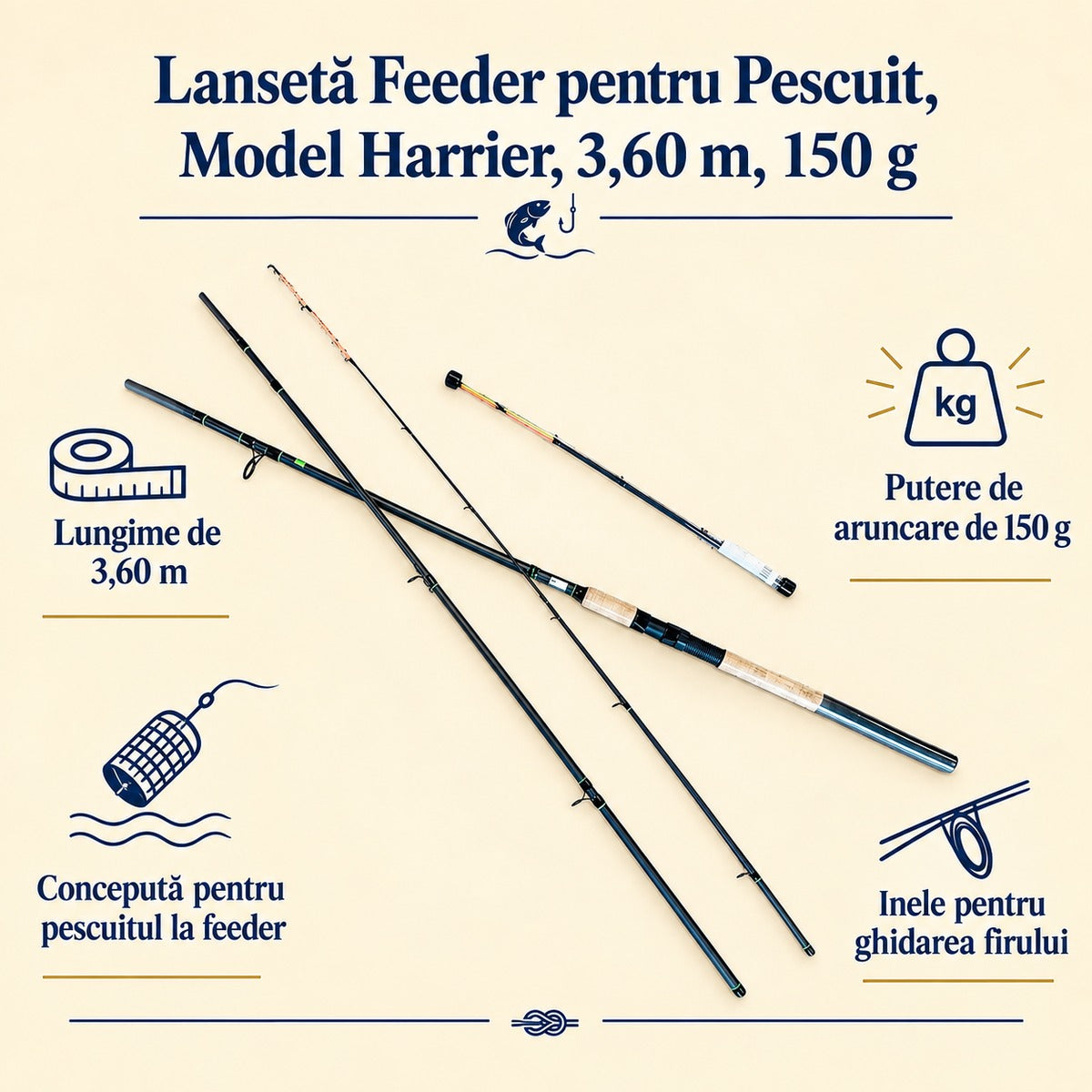 Lansetă Feeder pentru Pescuit, Model Harrier, 3,60 m, 150 g – caracteristici și beneficii