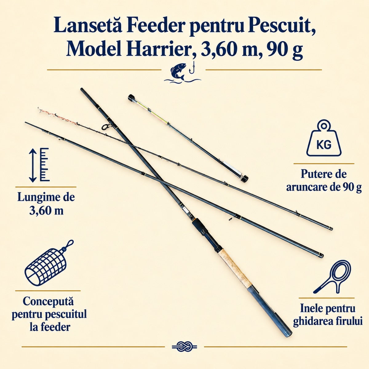 Lansetă Feeder pentru Pescuit, Model Harrier, 3,60 m, 90 g – caracteristici și beneficii