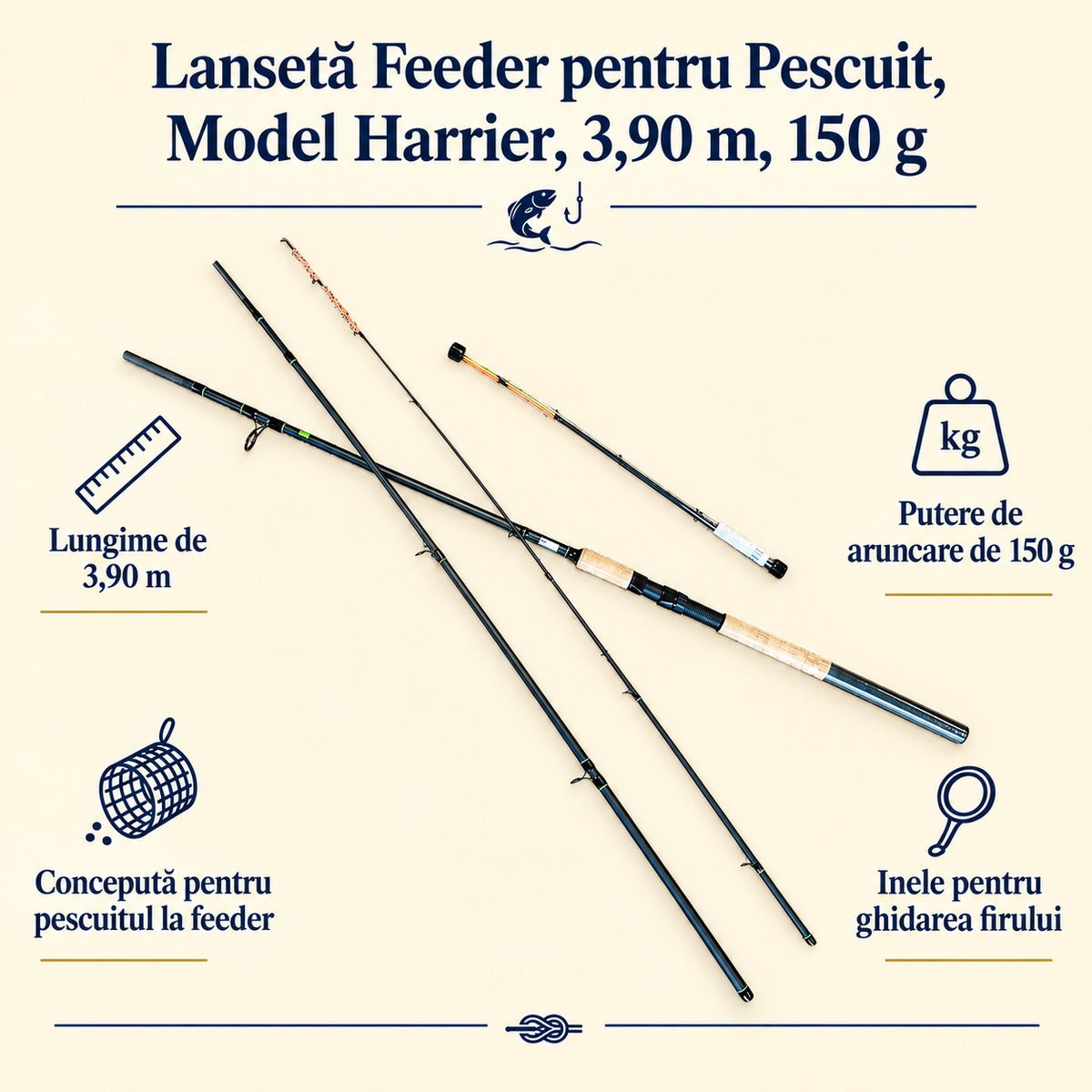 Lansetă Feeder pentru Pescuit, Model Harrier, 3,90 m, 150 g – caracteristici și beneficii