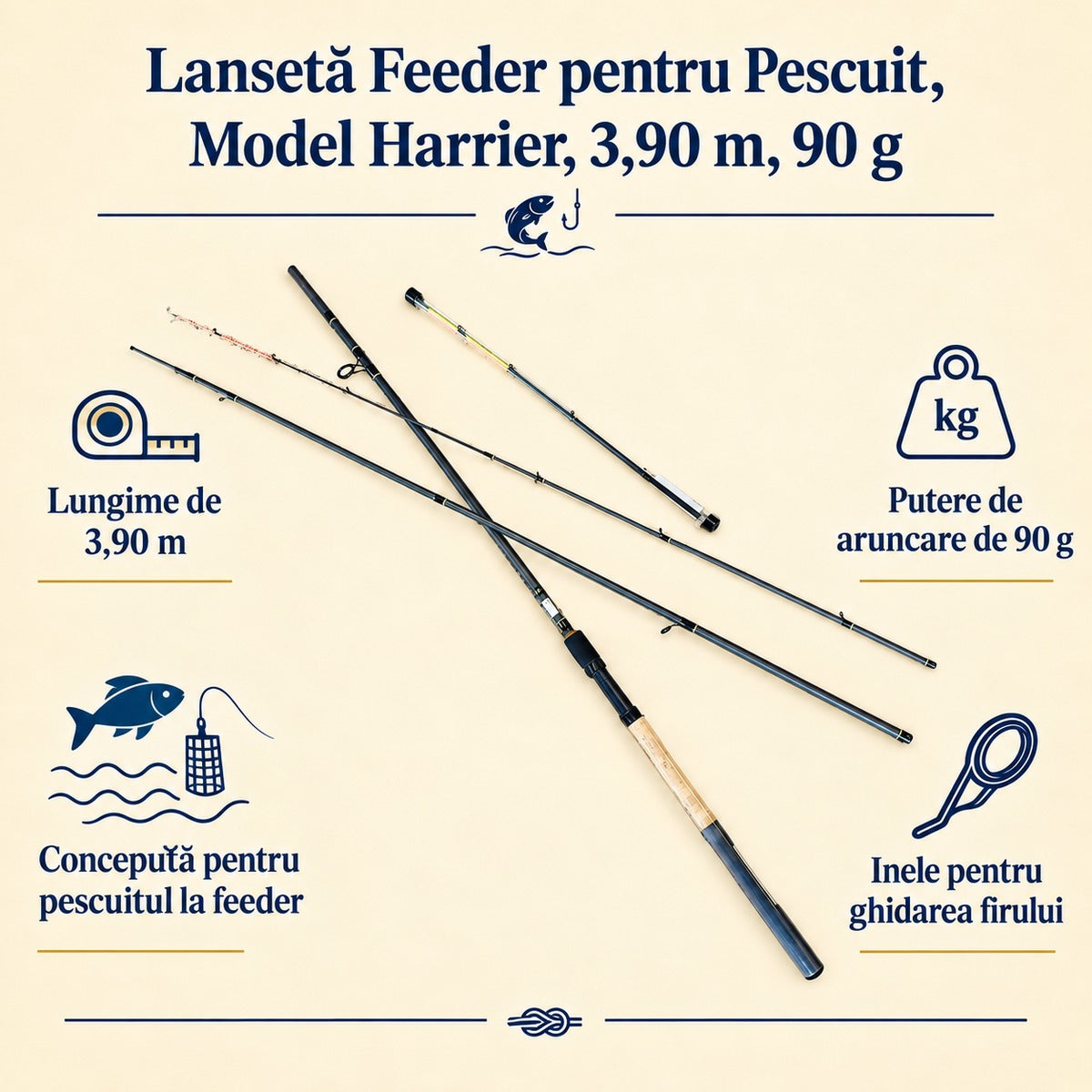 Lansetă Feeder pentru Pescuit, Model Harrier, 3,90 m, 90 g – caracteristici și beneficii