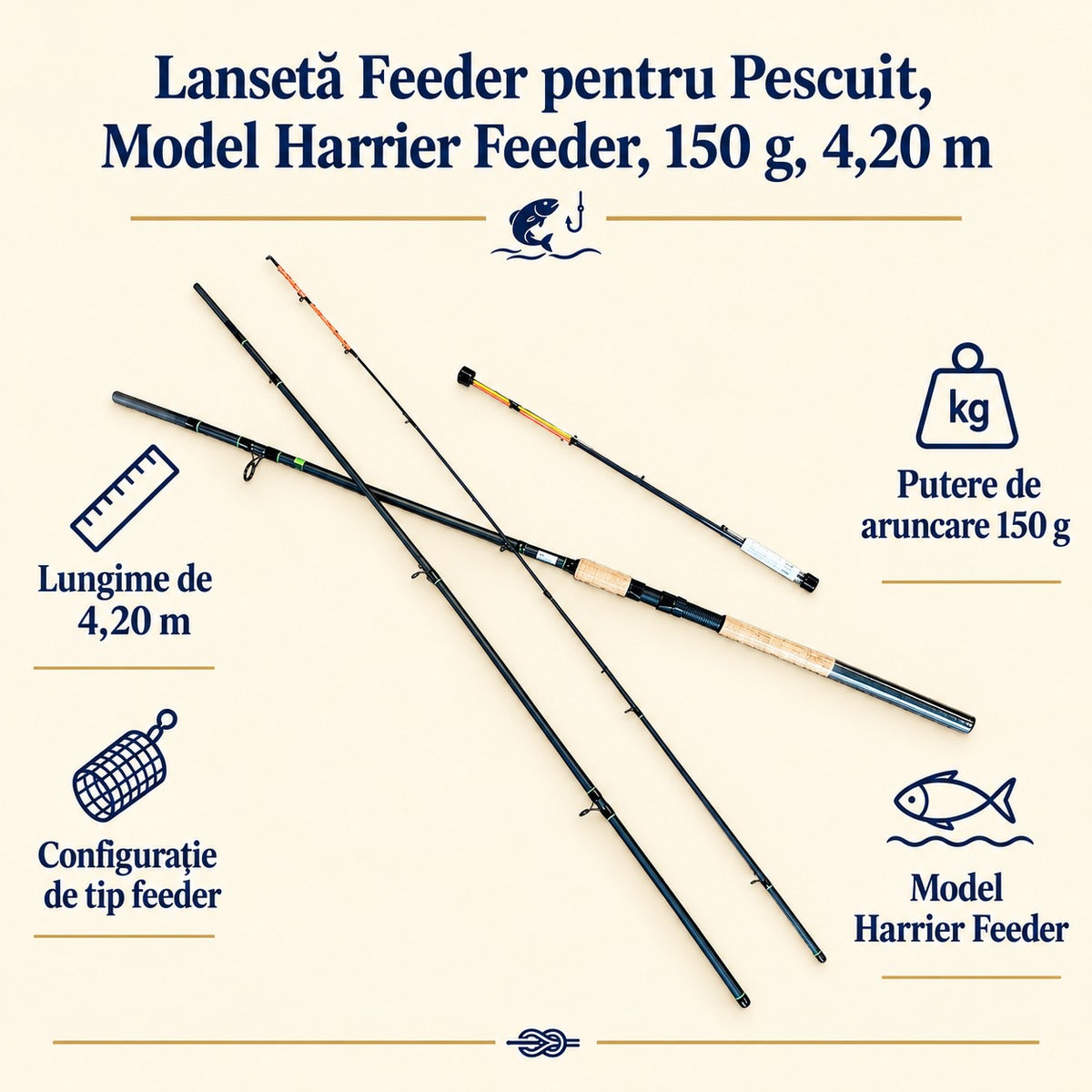 Lansetă Feeder pentru Pescuit, Model Harrier Feeder, 150 g, 4,20 m – caracteristici și beneficii