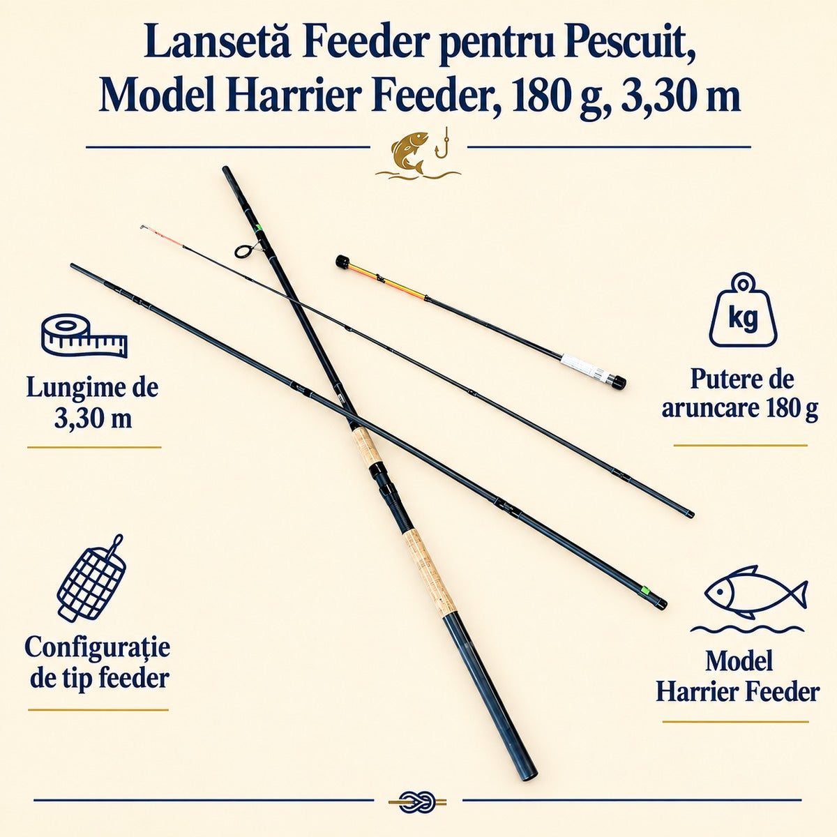 Lansetă Feeder pentru Pescuit, Model Harrier Feeder, 180 g, 3,30 m – caracteristici și beneficii