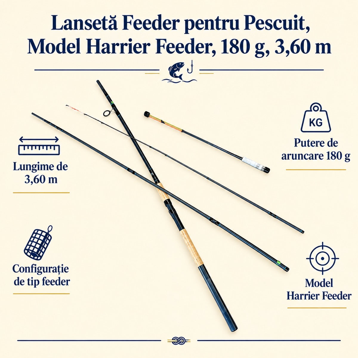 Lansetă Feeder pentru Pescuit, Model Harrier Feeder, 180 g, 3,60 m – caracteristici și beneficii