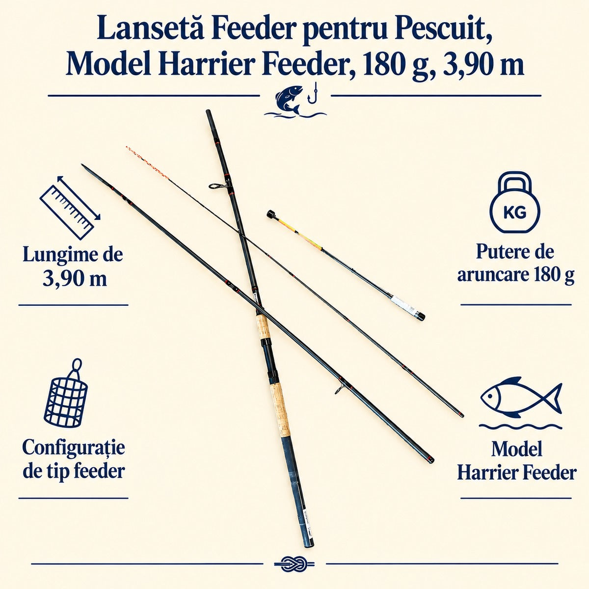 Lansetă Feeder pentru Pescuit, Model Harrier Feeder, 180 g, 3,90 m – caracteristici și beneficii