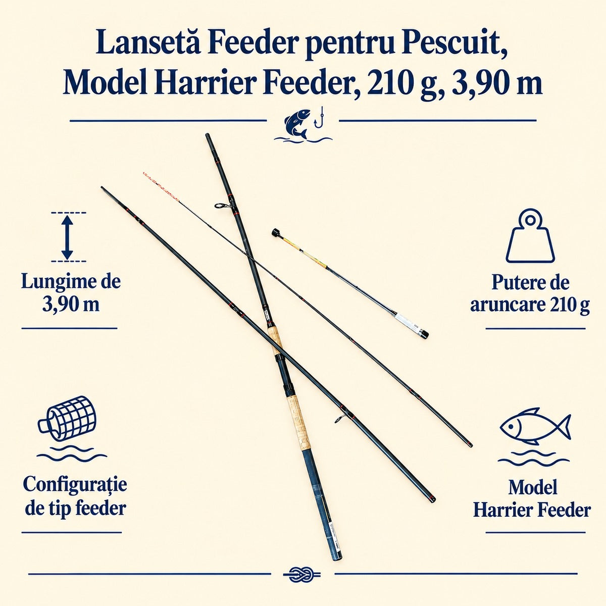 Lansetă Feeder pentru Pescuit, Model Harrier Feeder, 210 g, 3,90 m – caracteristici și beneficii