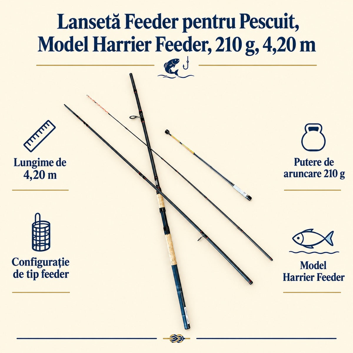 Lansetă Feeder pentru Pescuit, Model Harrier Feeder, 210 g, 4,20 m – caracteristici și beneficii