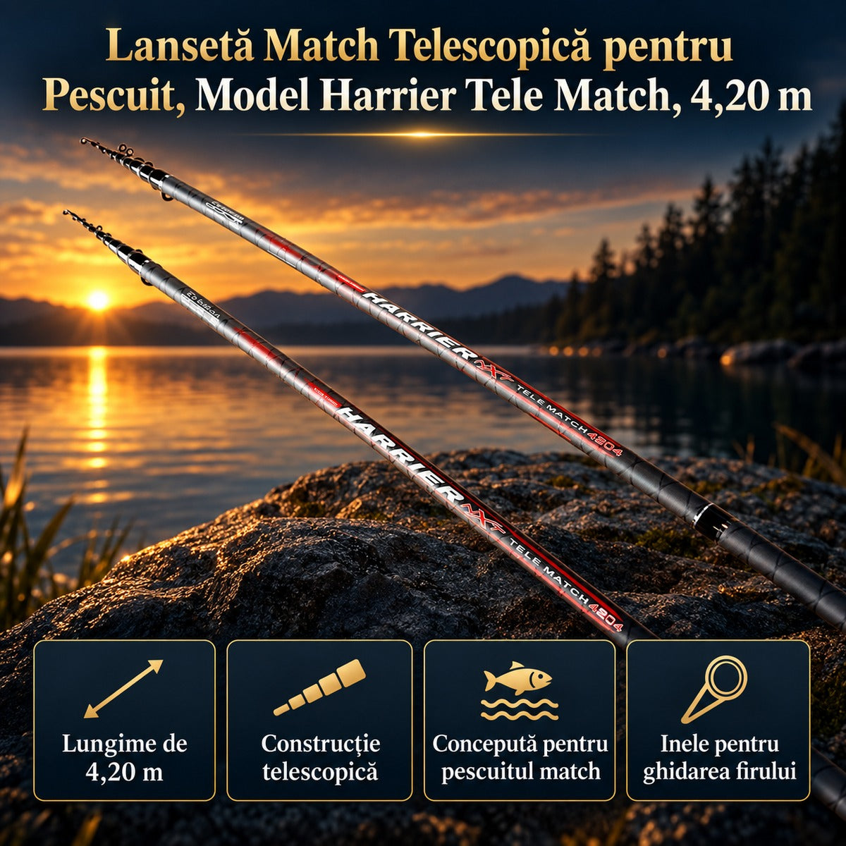Lansetă Match Telescopică pentru Pescuit, Model Harrier Tele Match, 4,20 m – imagine principală promoțională