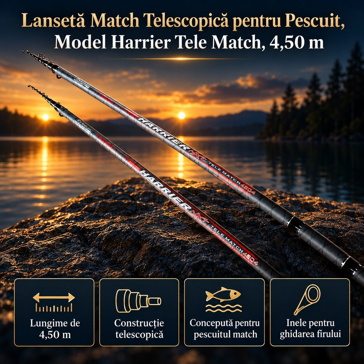 Lansetă Match Telescopică pentru Pescuit, Model Harrier Tele Match, 4,50 m – imagine principală promoțională