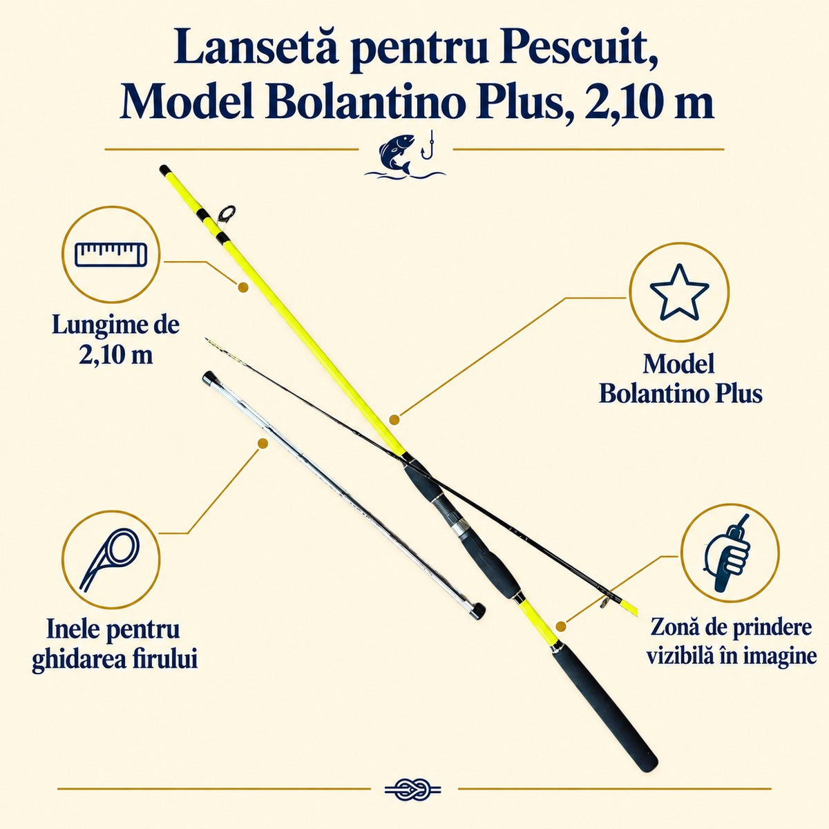 Lansetă pentru Pescuit, Model Bolantino Plus, 2,10 m – caracteristici și beneficii