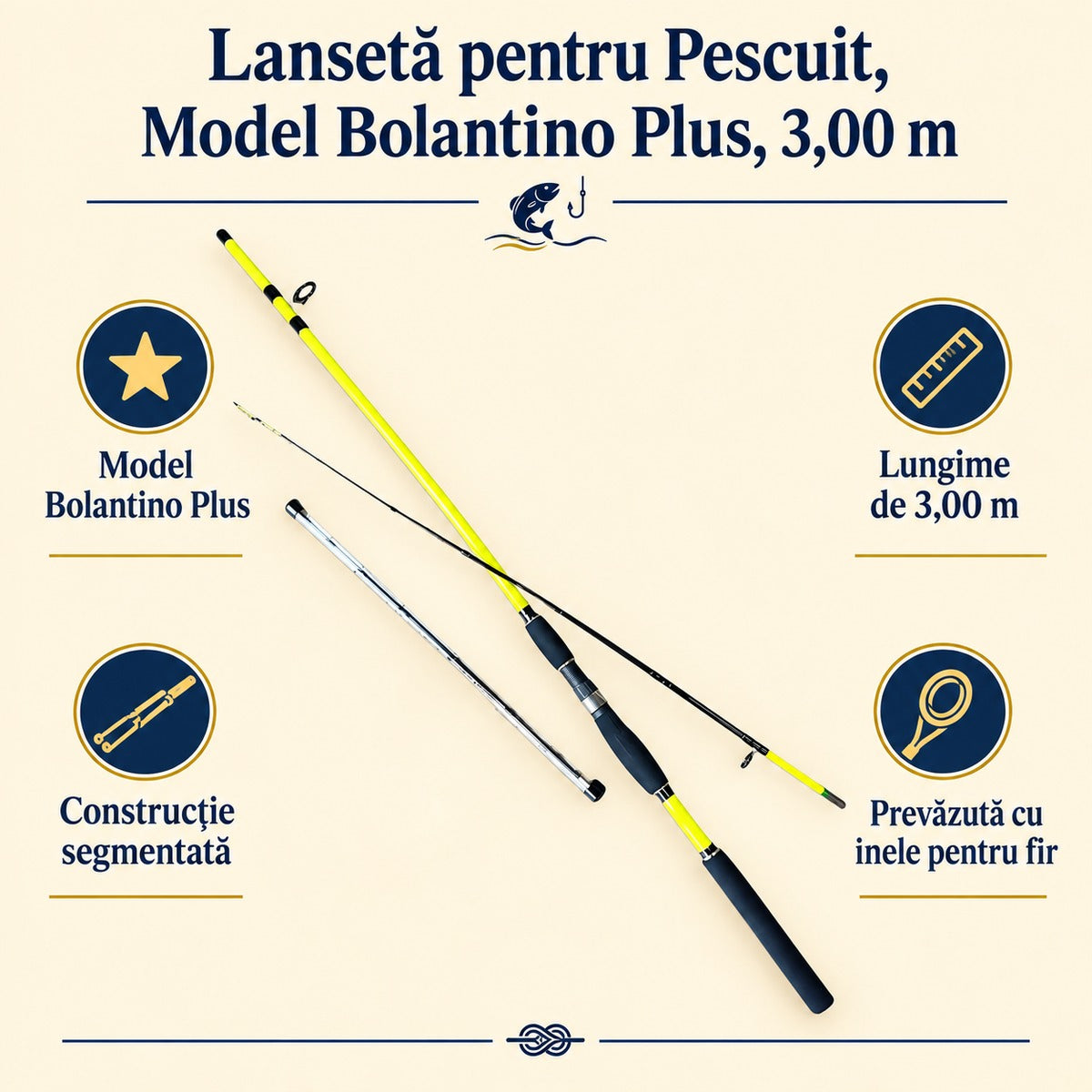 Lansetă pentru Pescuit, Model Bolantino Plus, 3,00 m – caracteristici și beneficii
