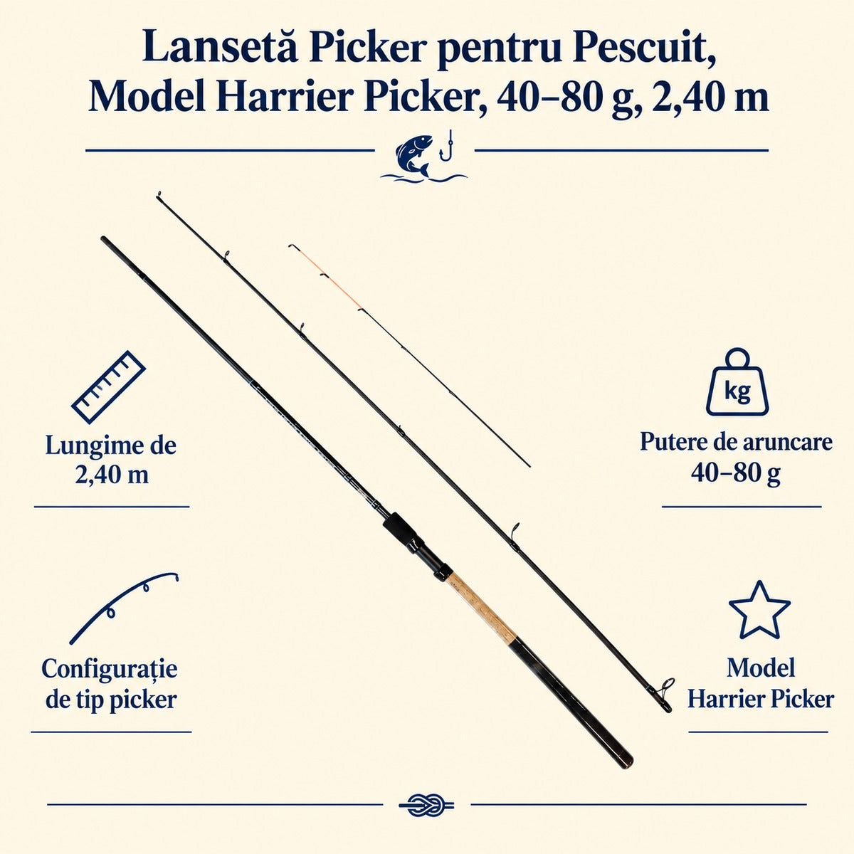 Lansetă Picker pentru Pescuit, Model Harrier Picker, 40–80 g, 2,40 m – caracteristici și beneficii