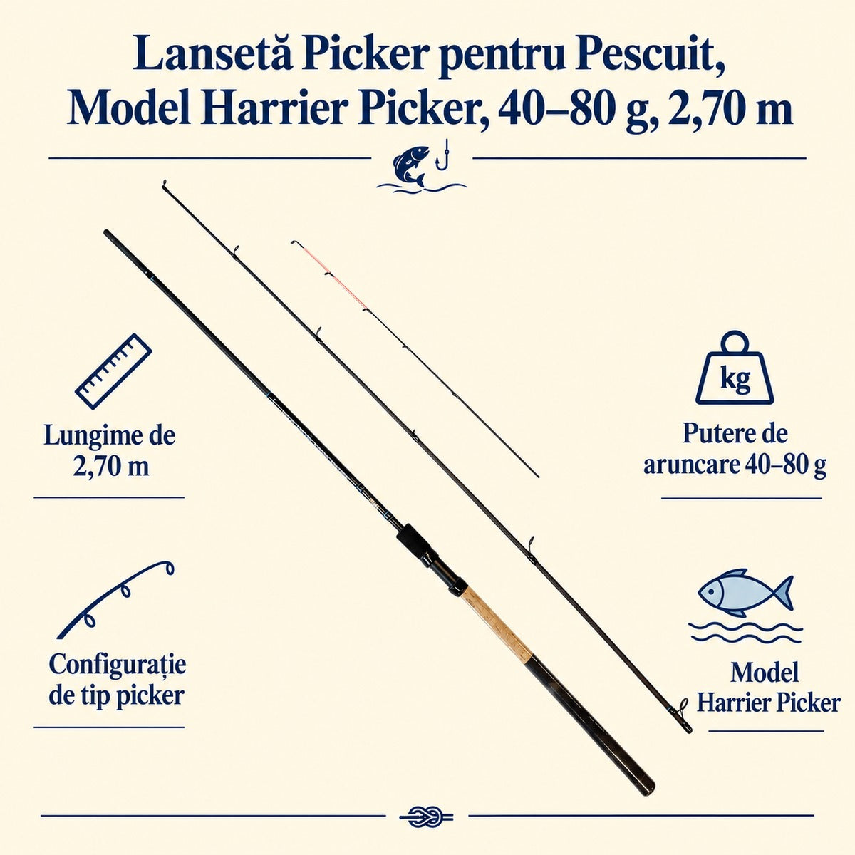Lansetă Picker pentru Pescuit, Model Harrier Picker, 40–80 g, 2,70 m – caracteristici și beneficii