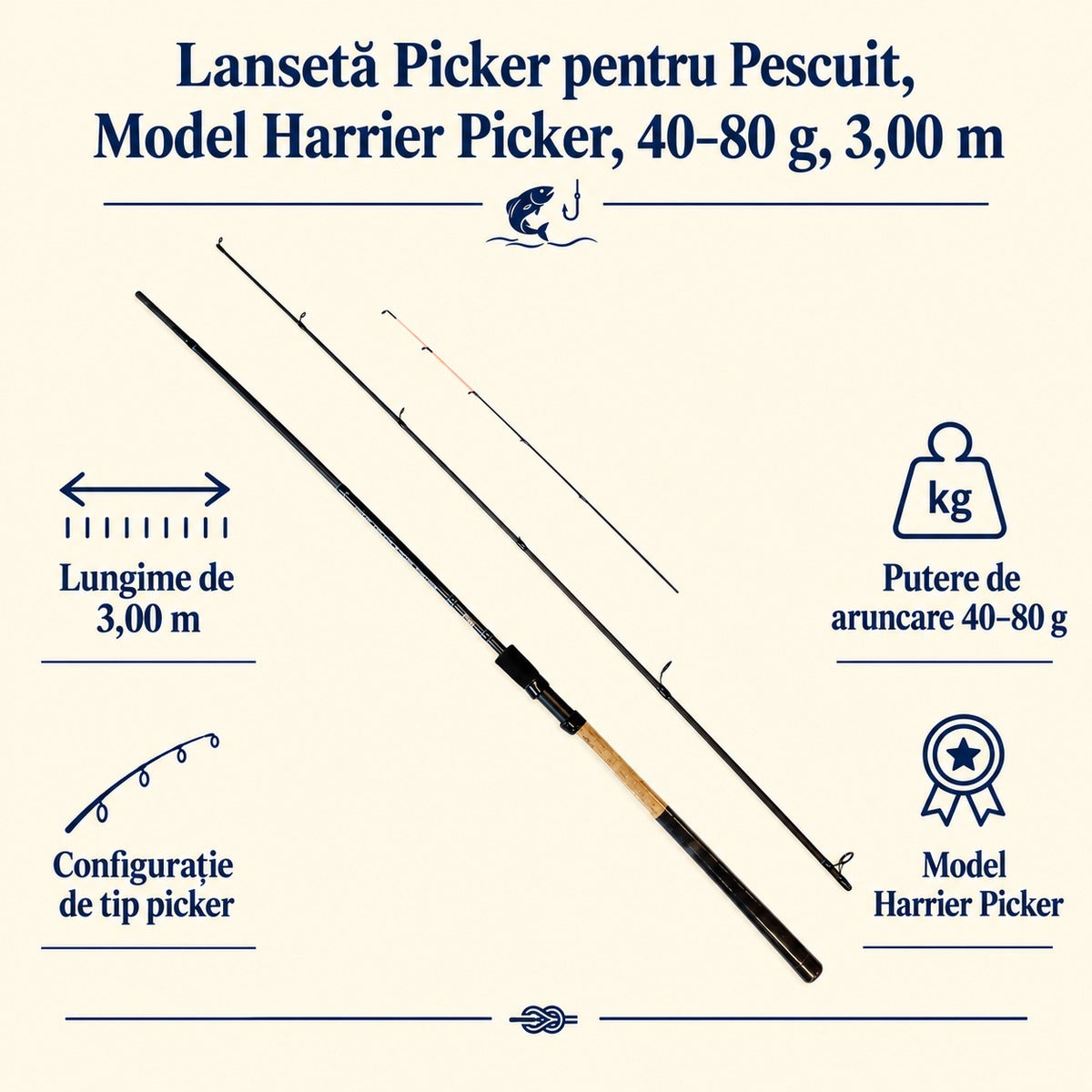 Lansetă Picker pentru Pescuit, Model Harrier Picker, 40–80 g, 3,00 m