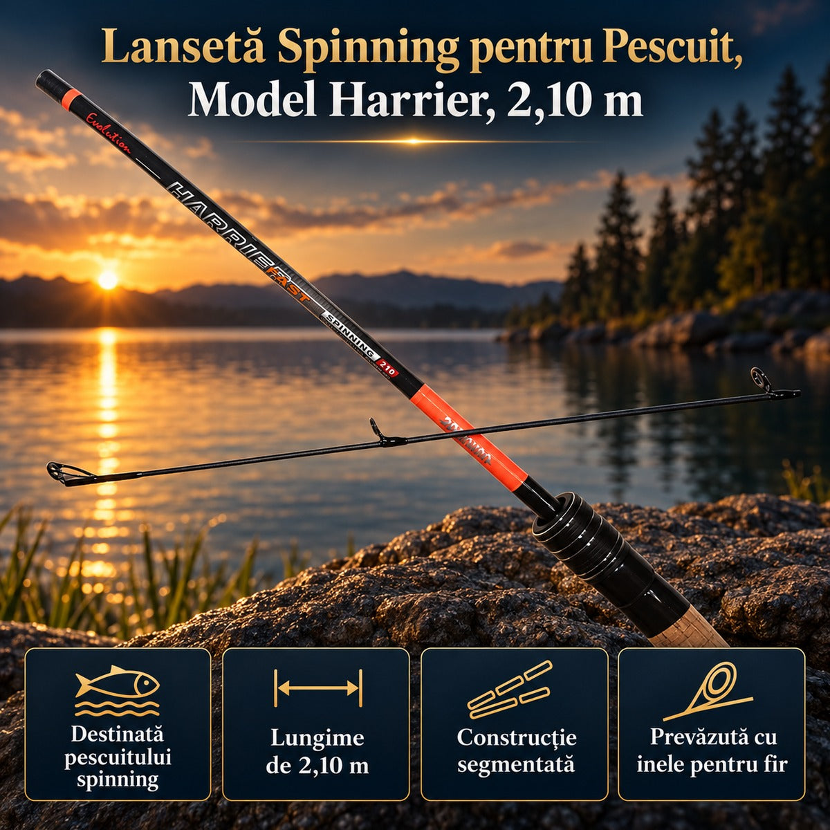 Lansetă Spinning pentru Pescuit, Model Harrier, 2,10 m – imagine principală promoțională