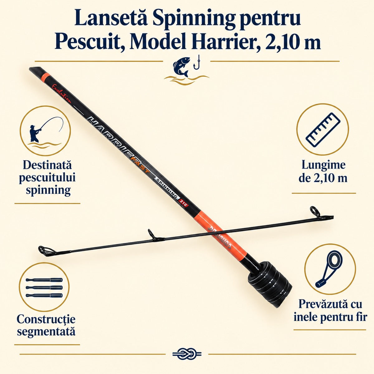 Lansetă Spinning pentru Pescuit, Model Harrier, 2,10 m – caracteristici și beneficii
