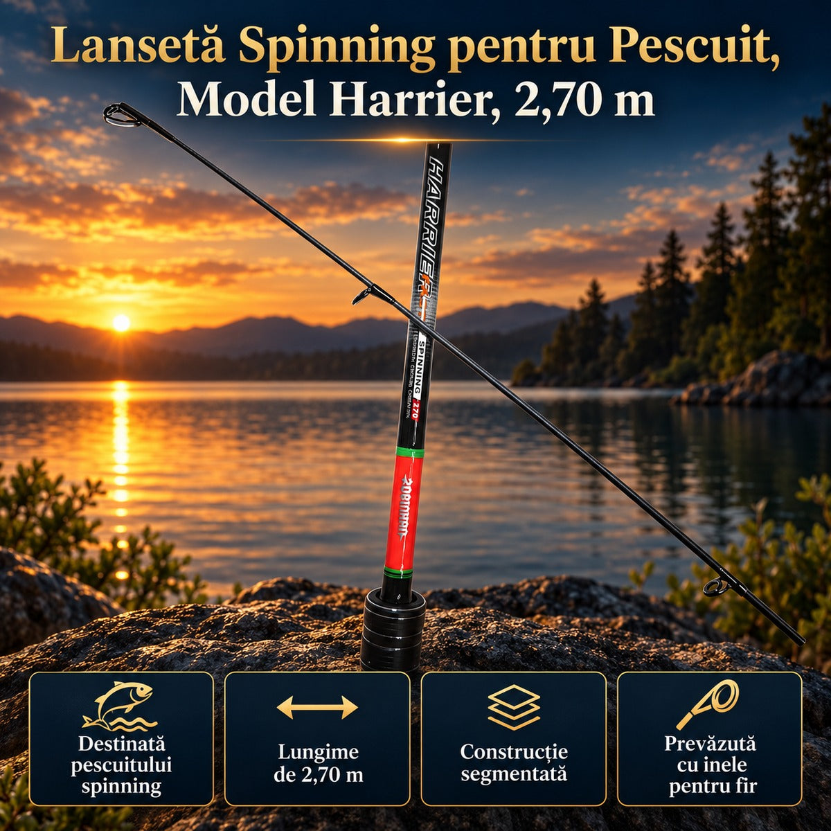 Lansetă Spinning pentru Pescuit, Model Harrier, 2,70 m