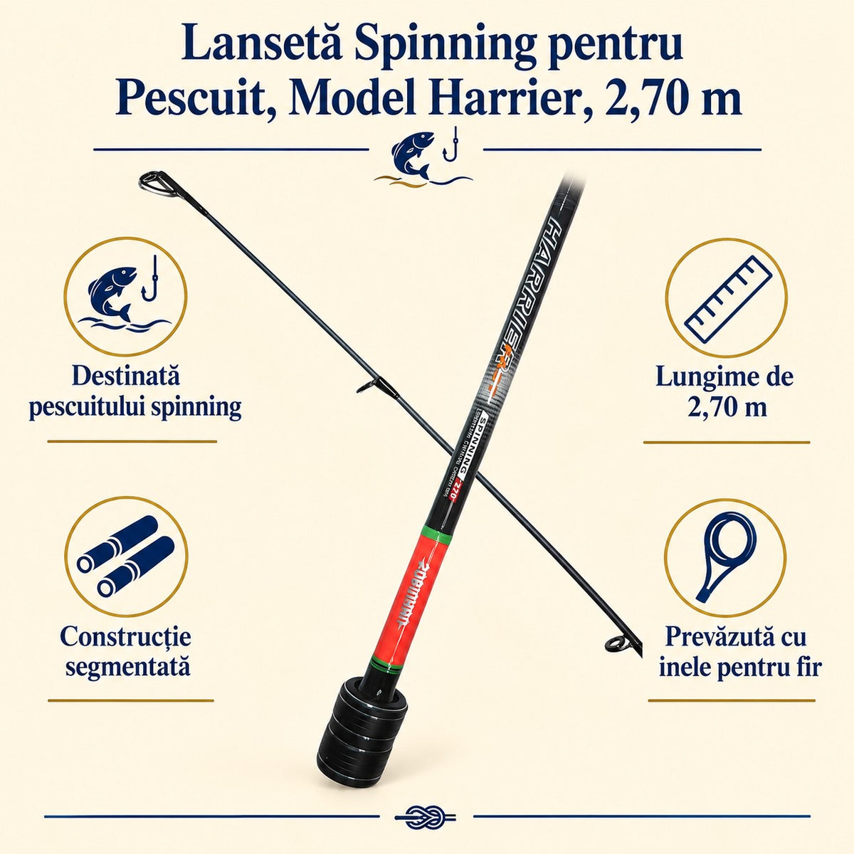Lansetă Spinning pentru Pescuit, Model Harrier, 2,70 m – caracteristici și beneficii