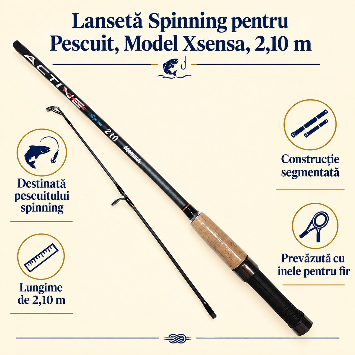 Lansetă Spinning pentru Pescuit, Model Xsensa, 2,10 m – caracteristici și beneficii