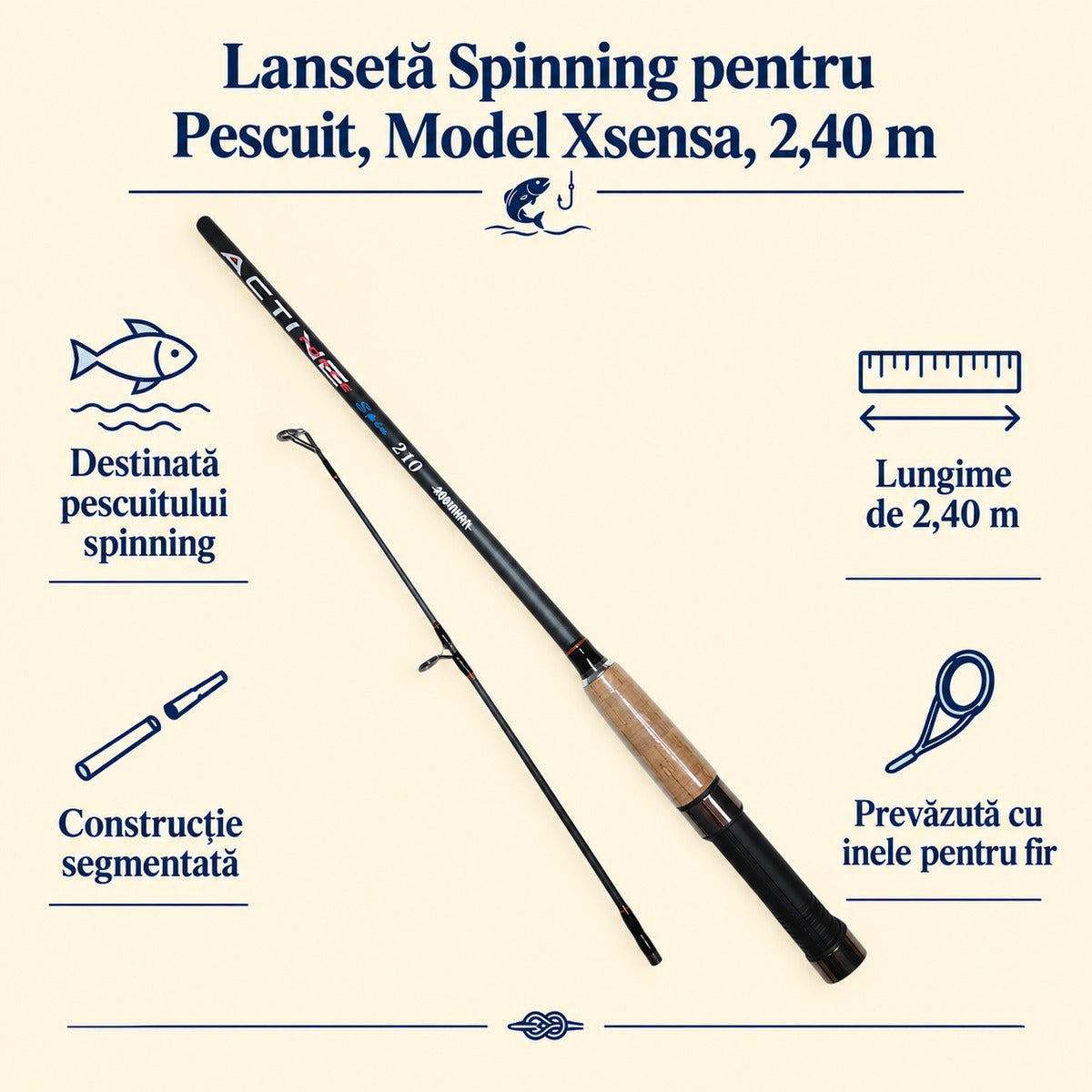 Lansetă Spinning pentru Pescuit, Model Xsensa, 2,40 m – caracteristici și beneficii