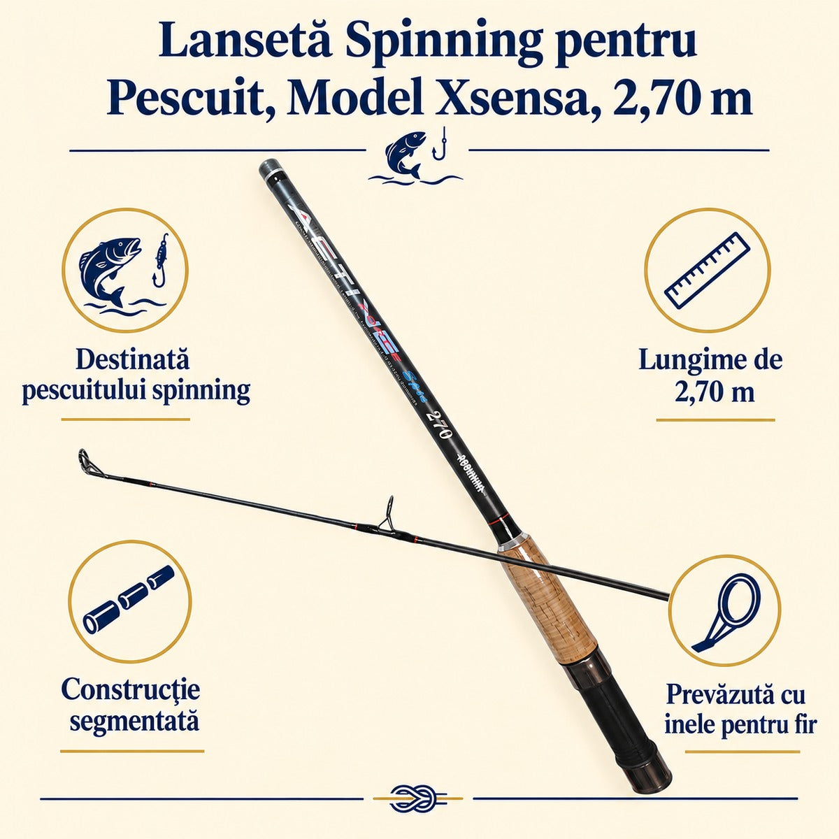 Lansetă Spinning pentru Pescuit, Model Xsensa, 2,70 m – caracteristici și beneficii