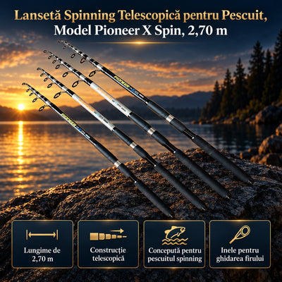 Lansetă Spinning Telescopică pentru Pescuit, Model Pioneer X Spin, 2,70 m