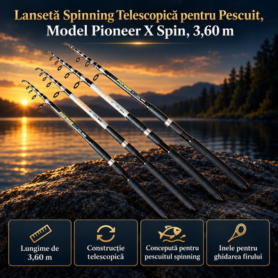Lansetă Spinning Telescopică pentru Pescuit, Model Pioneer X Spin, 3,60 m