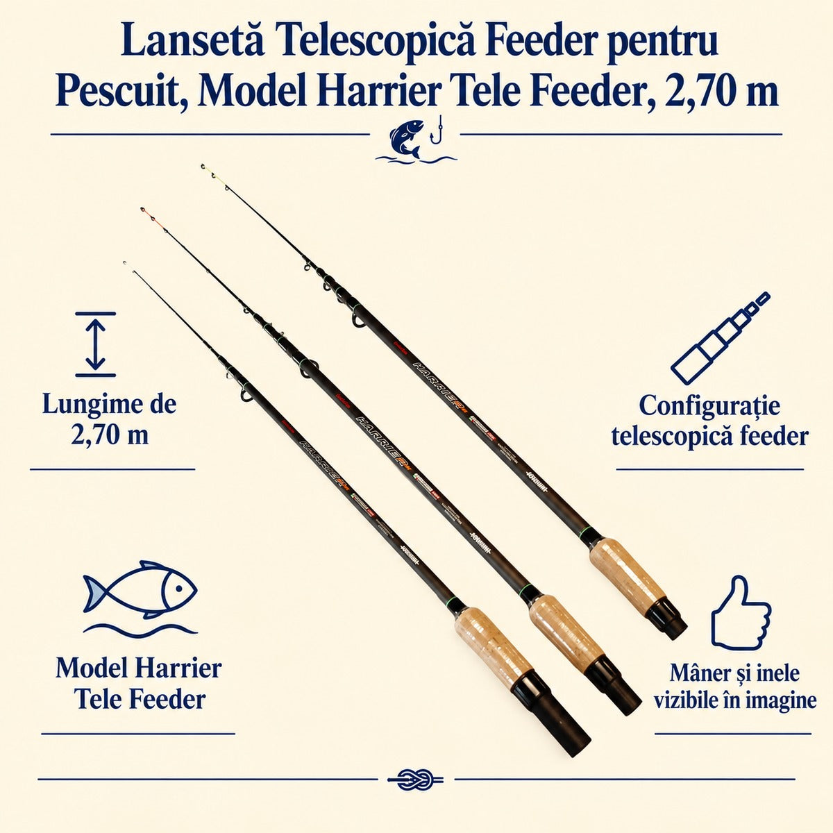 Lansetă Telescopică Feeder pentru Pescuit, Model Harrier Tele Feeder, 2,70 m – caracteristici și beneficii