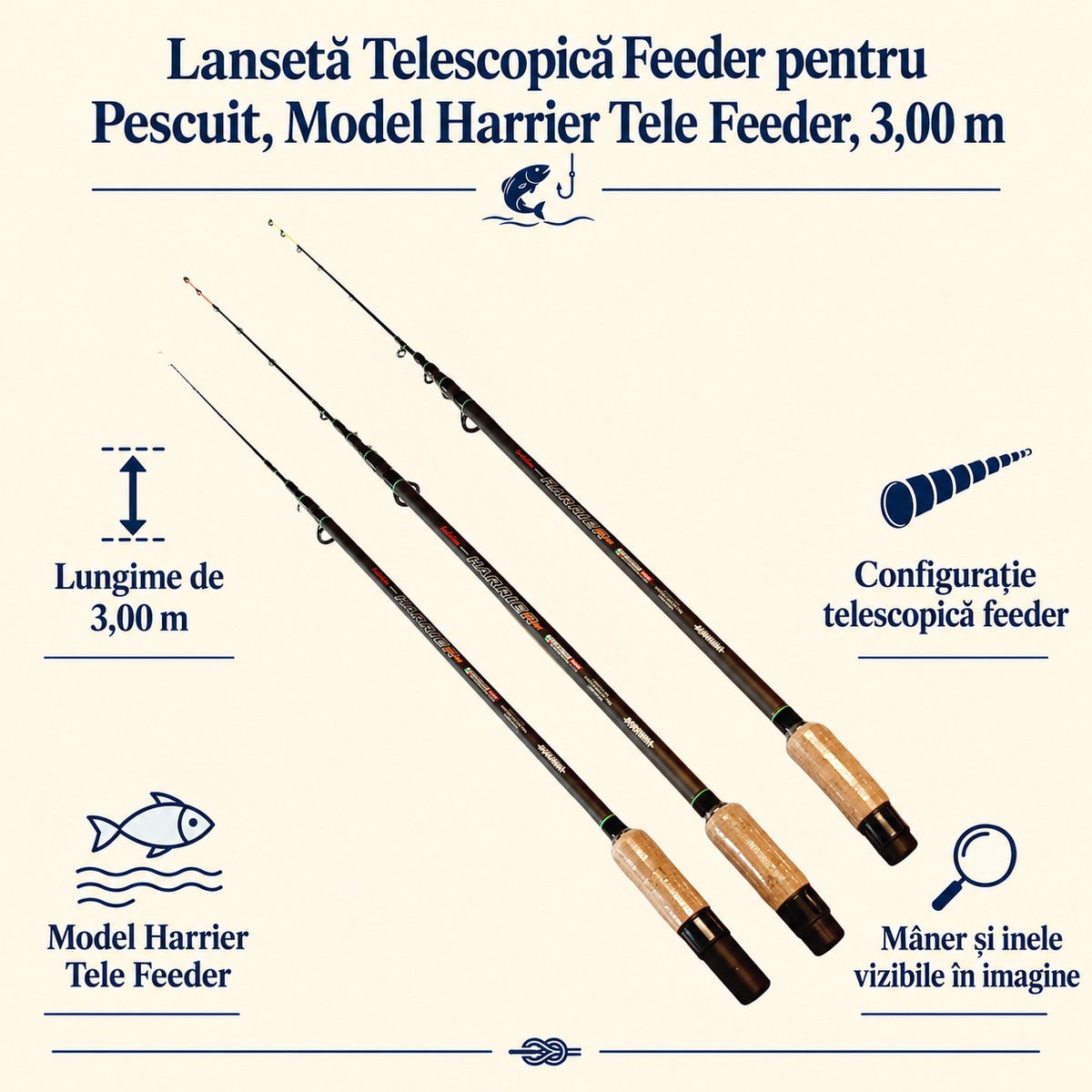 Lansetă Telescopică Feeder pentru Pescuit, Model Harrier Tele Feeder, 3,00 m