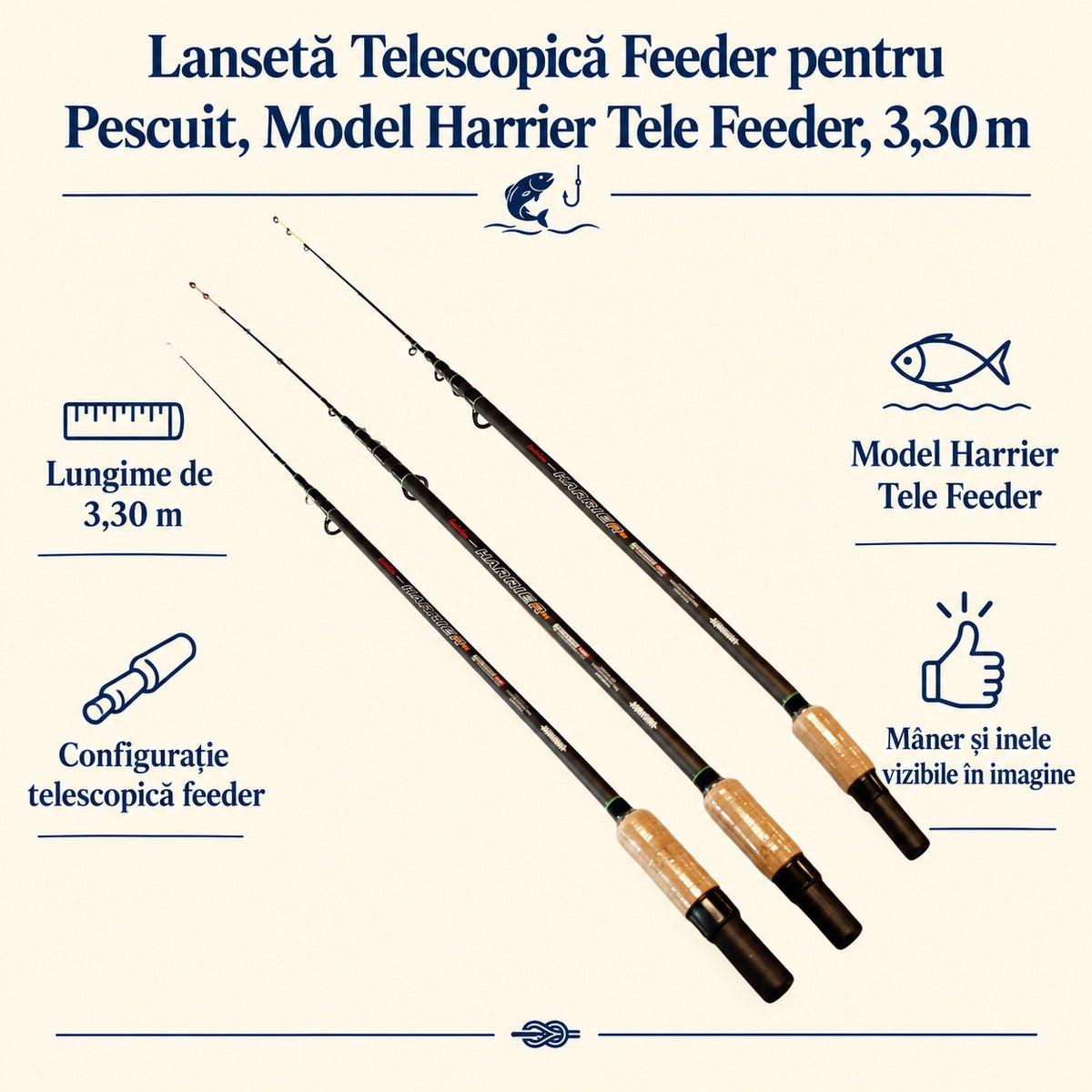 Lansetă Telescopică Feeder pentru Pescuit, Model Harrier Tele Feeder, 3,30 m