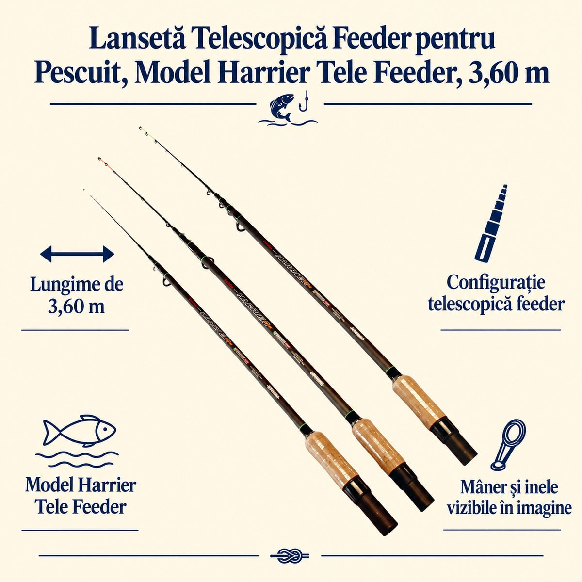 Lansetă Telescopică Feeder pentru Pescuit, Model Harrier Tele Feeder, 3,60 m – caracteristici și beneficii