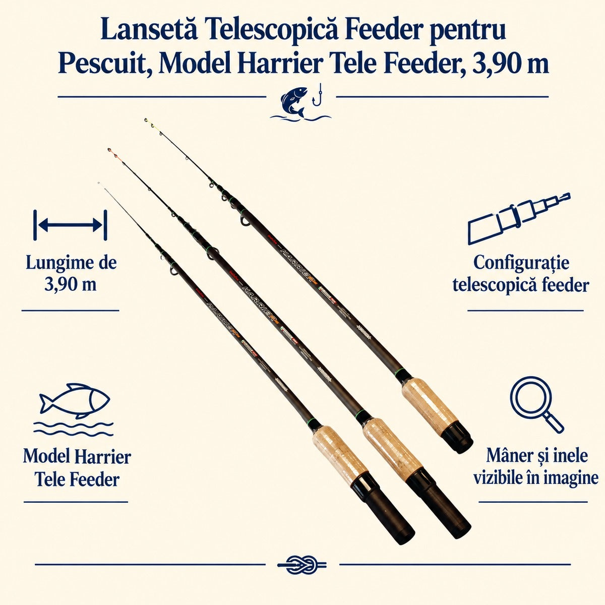 Lansetă Telescopică Feeder pentru Pescuit, Model Harrier Tele Feeder, 3,90 m – caracteristici și beneficii