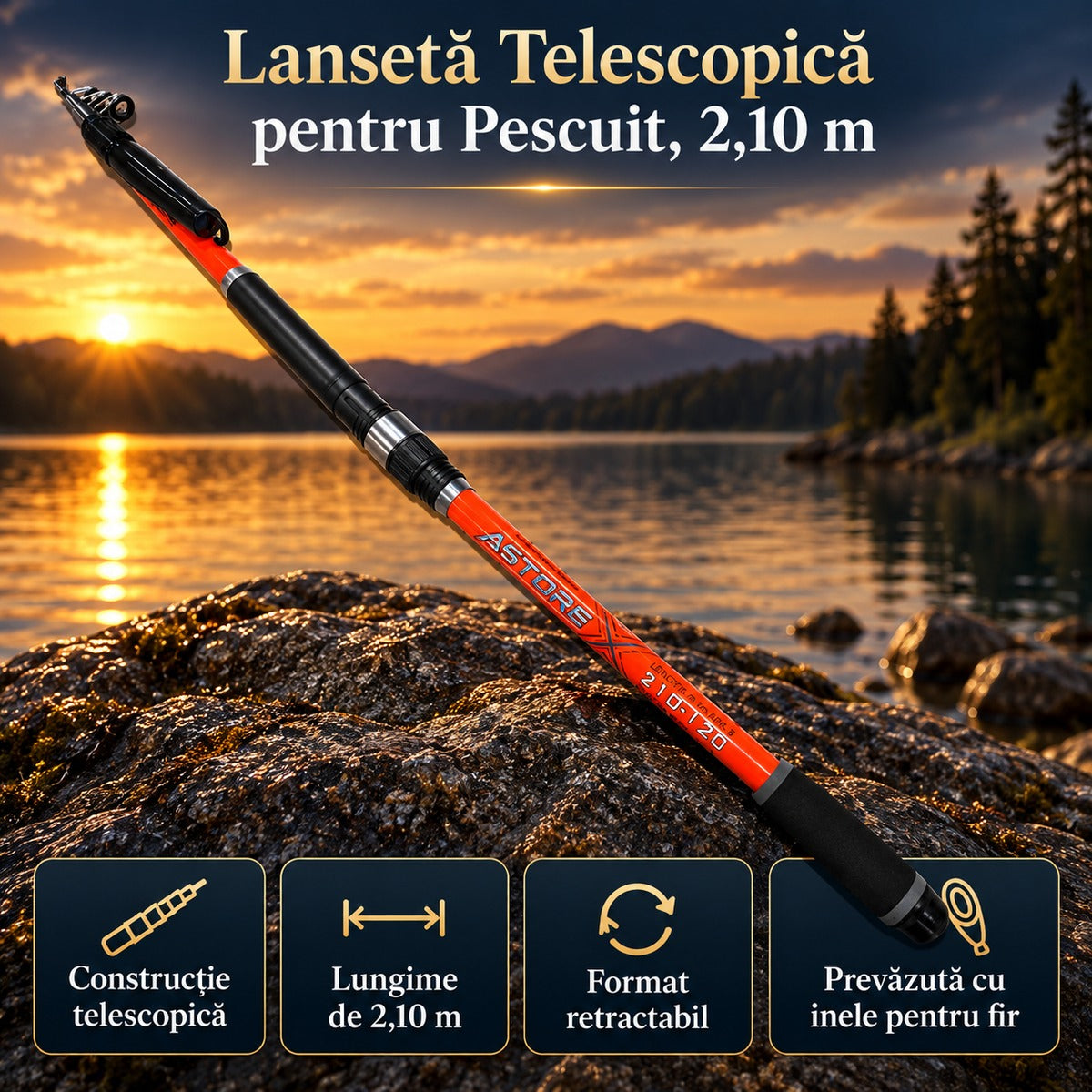 Lansetă Telescopică pentru Pescuit, 2,10 m – imagine principală promoțională