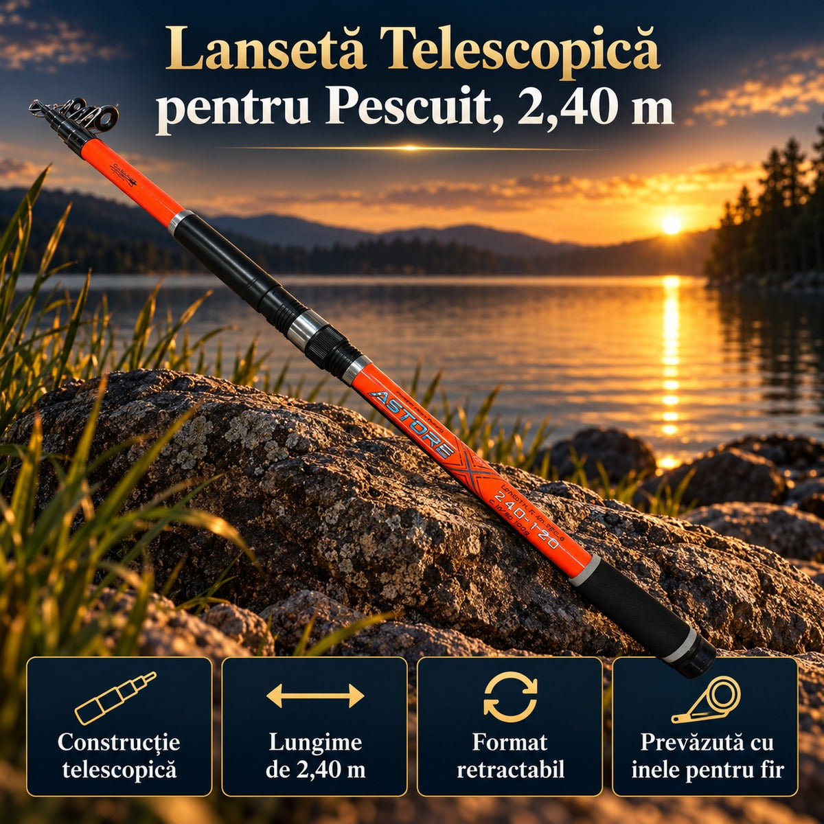 Lansetă Telescopică pentru Pescuit, 2,40 m – imagine principală promoțională