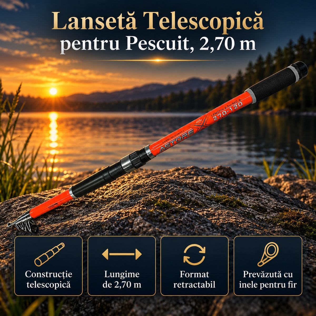 Lansetă Telescopică pentru Pescuit, 2,70 m – imagine principală promoțională