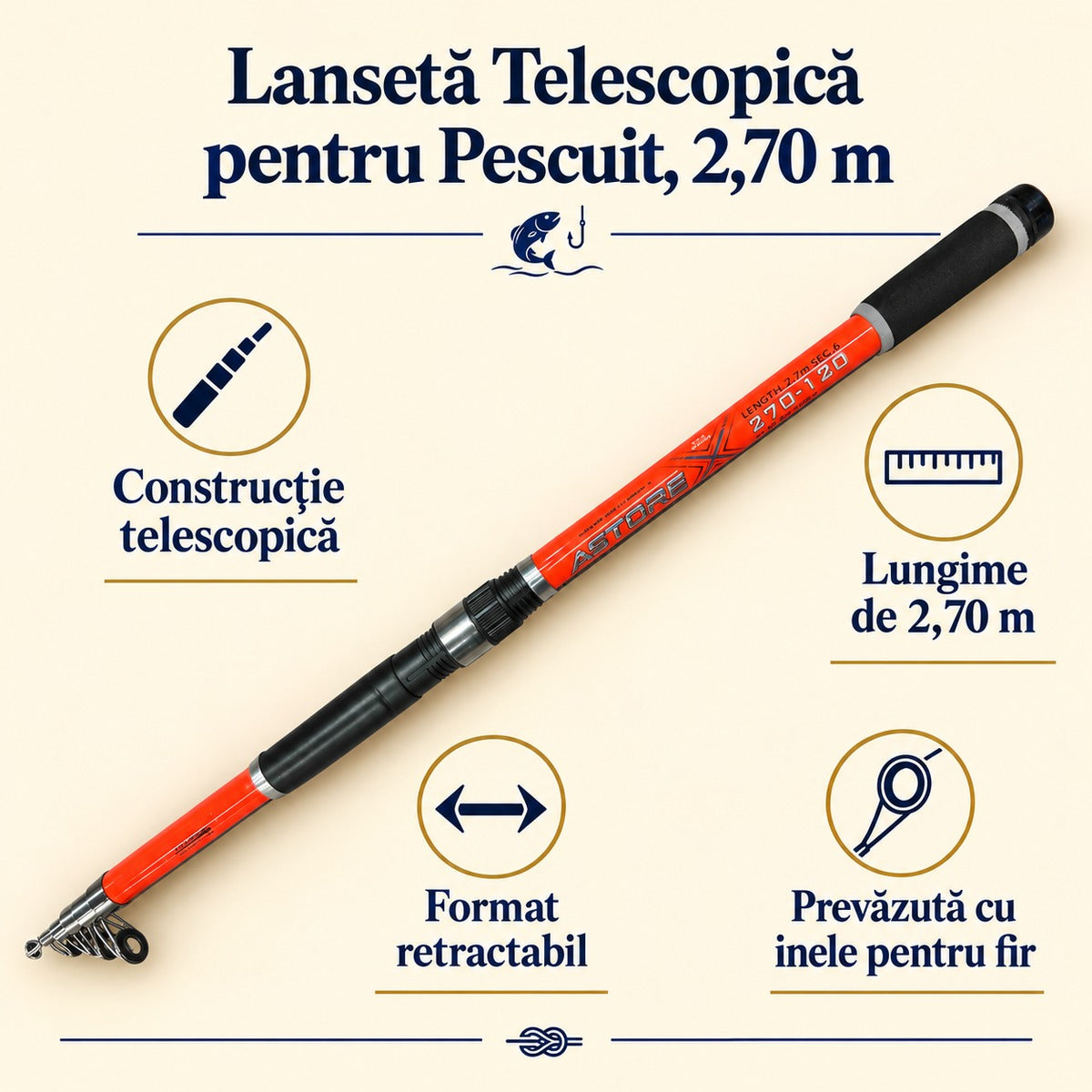 Lansetă Telescopică pentru Pescuit, 2,70 m – caracteristici și beneficii