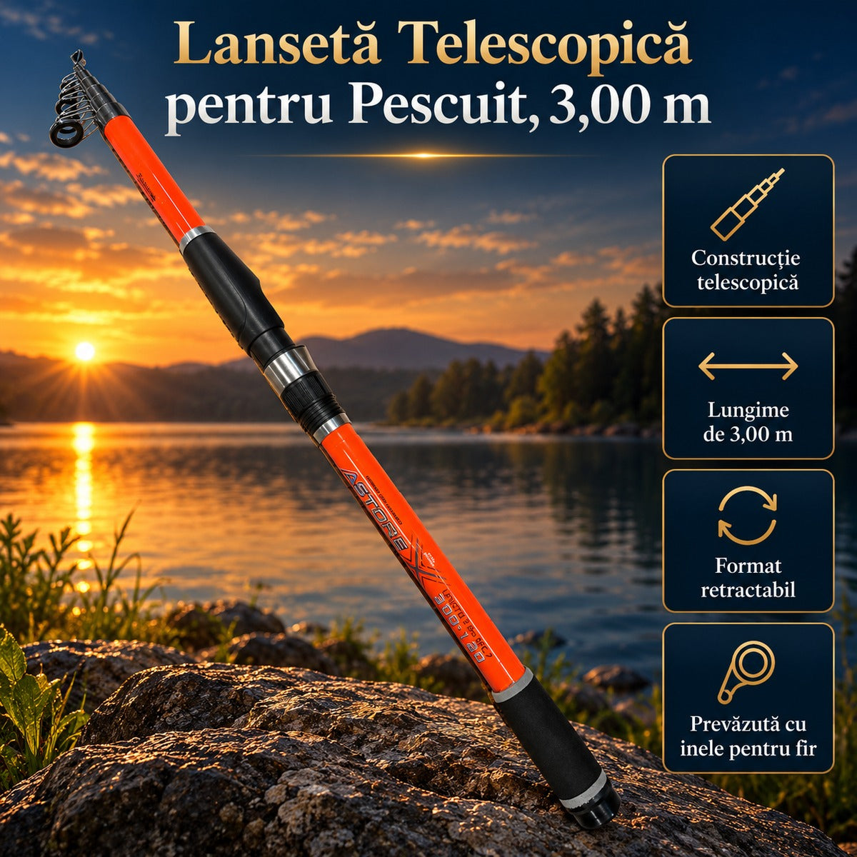 Lansetă Telescopică pentru Pescuit, 3,00 m – imagine principală promoțională