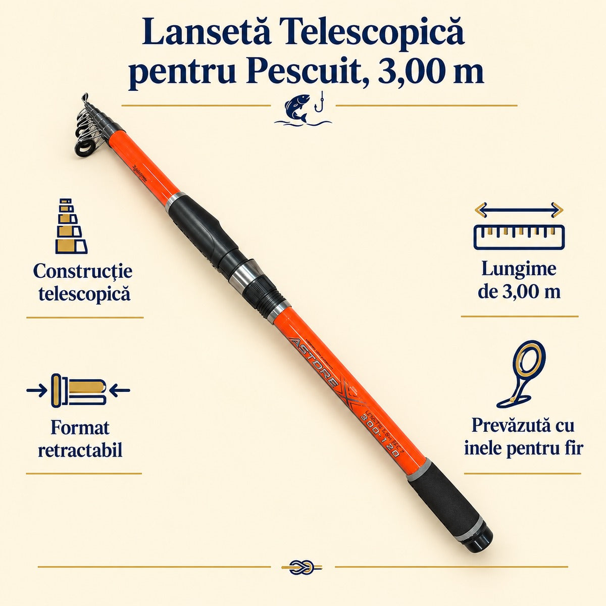 Lansetă Telescopică pentru Pescuit, 3,00 m – caracteristici și beneficii