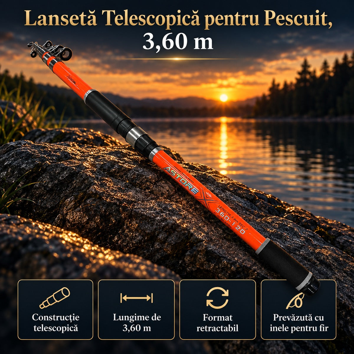 Lansetă Telescopică pentru Pescuit, 3,60 m – imagine principală promoțională