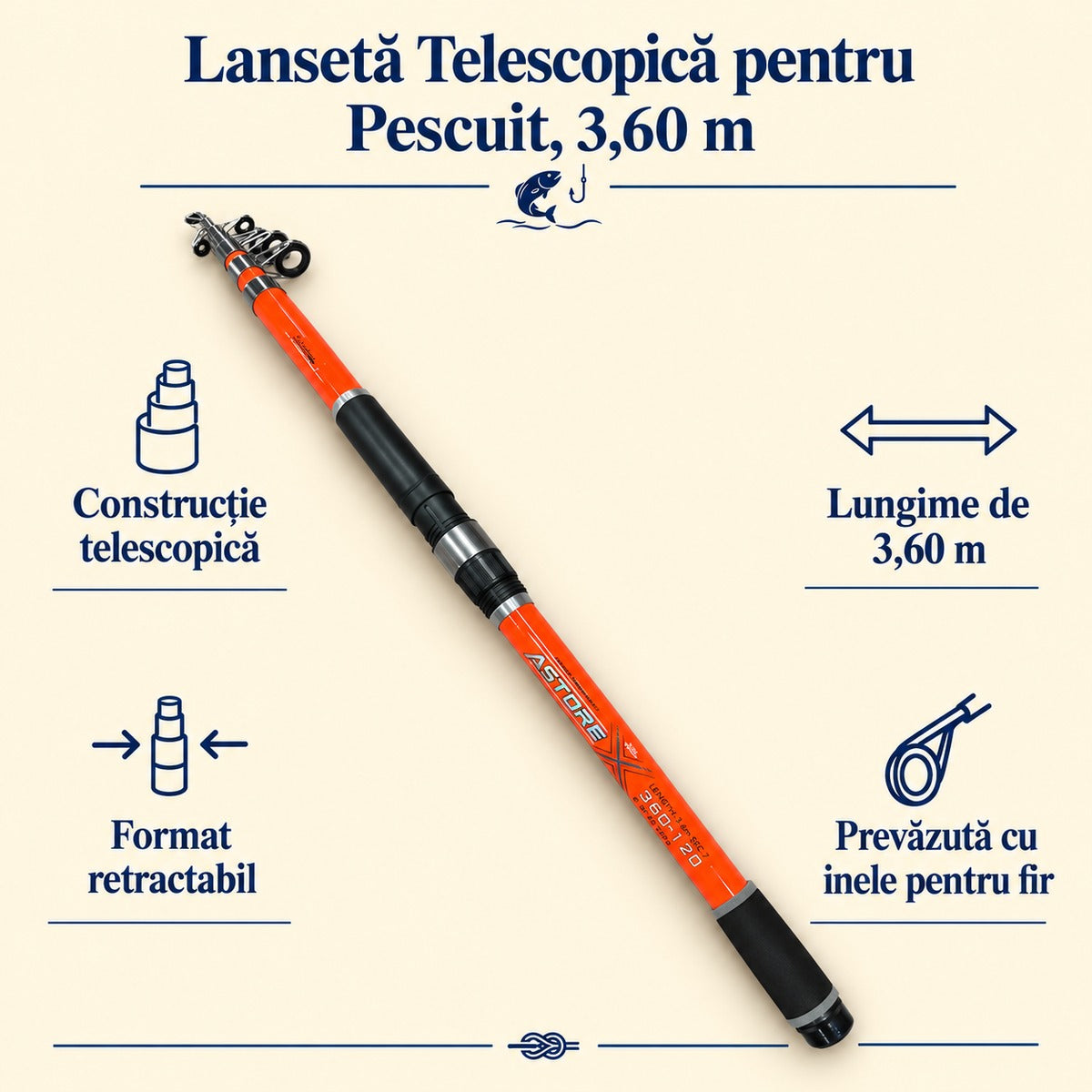 Lansetă Telescopică pentru Pescuit, 3,60 m – caracteristici și beneficii