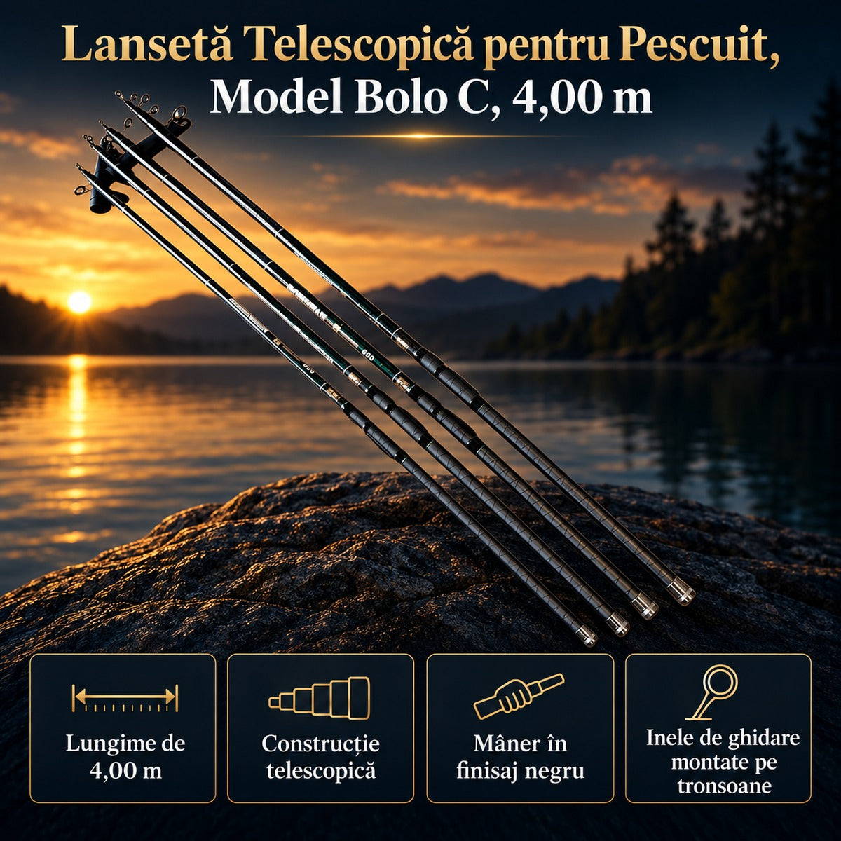 Lansetă Telescopică pentru Pescuit, Model Bolo C, 4,00 m – imagine principală promoțională