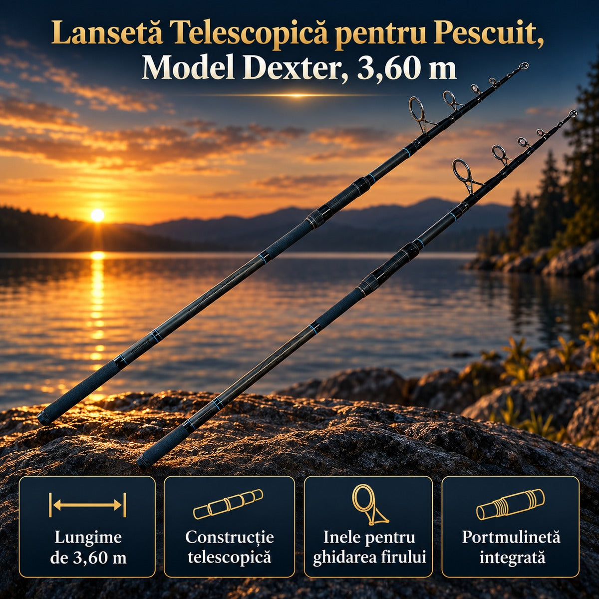 Lansetă Telescopică pentru Pescuit, Model Dexter, 3,60 m – imagine principală promoțională