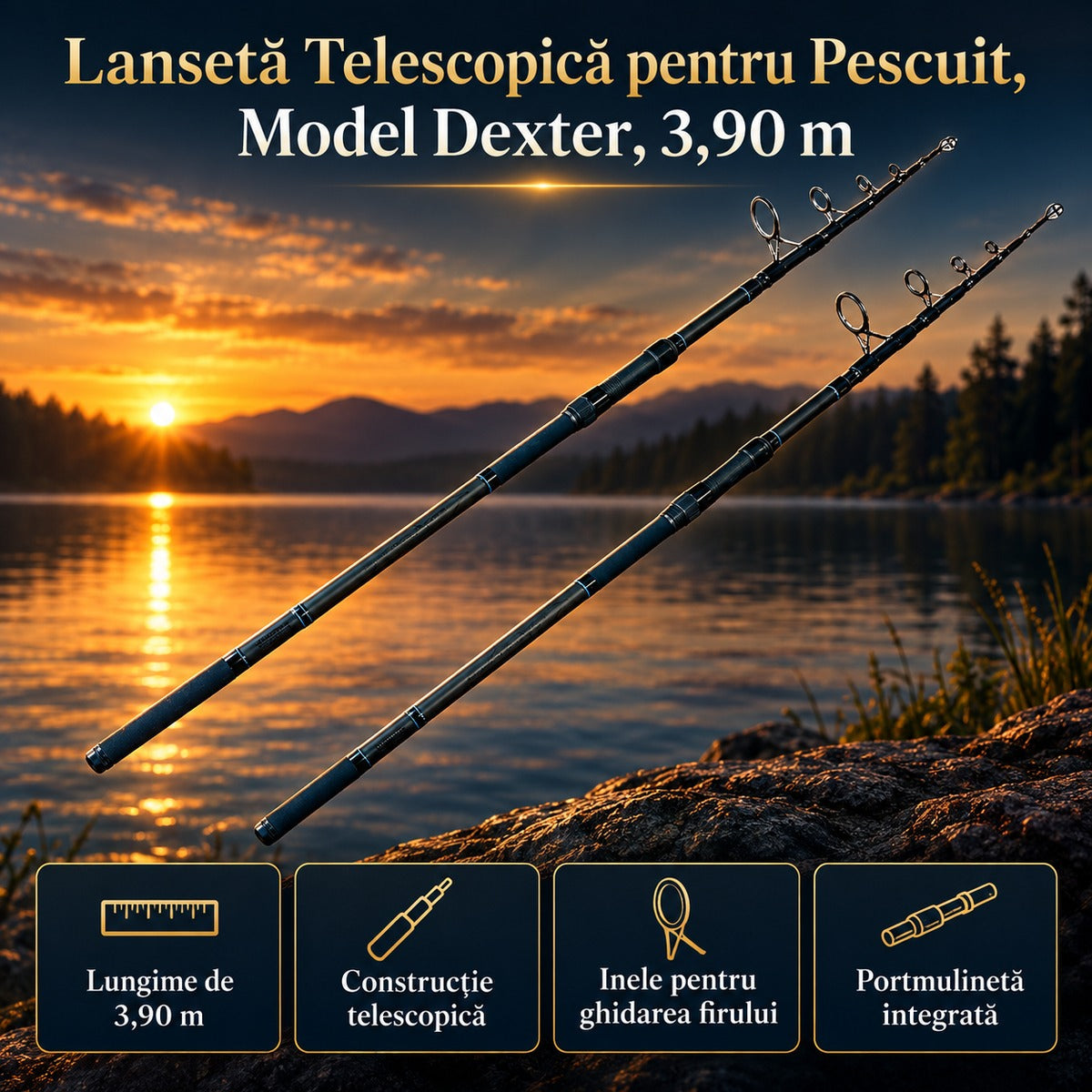 Lansetă Telescopică pentru Pescuit, Model Dexter, 3,90 m – imagine principală promoțională