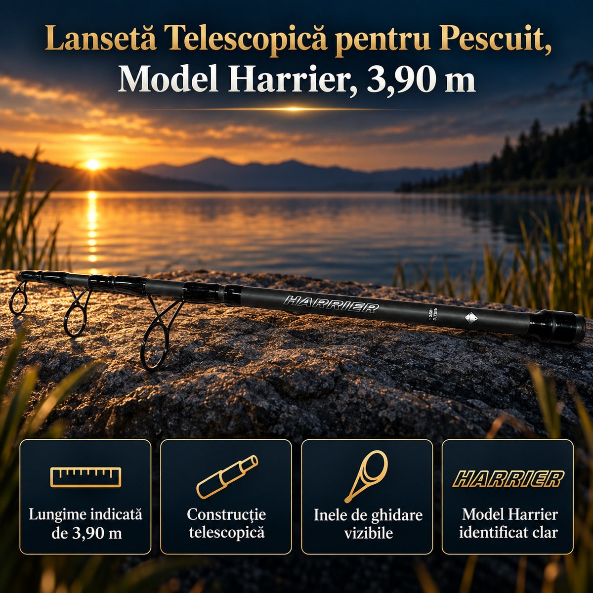 Lansetă Telescopică pentru Pescuit, Model Harrier, 3,90 m – imagine principală promoțională