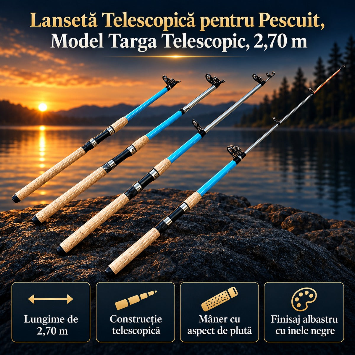 Lansetă Telescopică pentru Pescuit, Model Targa Telescopic, 2,70 m – imagine principală promoțională