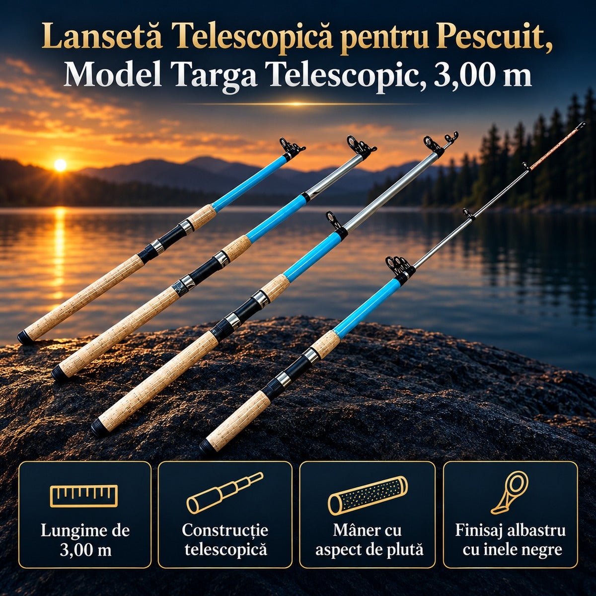 Lansetă Telescopică pentru Pescuit, Model Targa Telescopic, 3,00 m – imagine principală promoțională