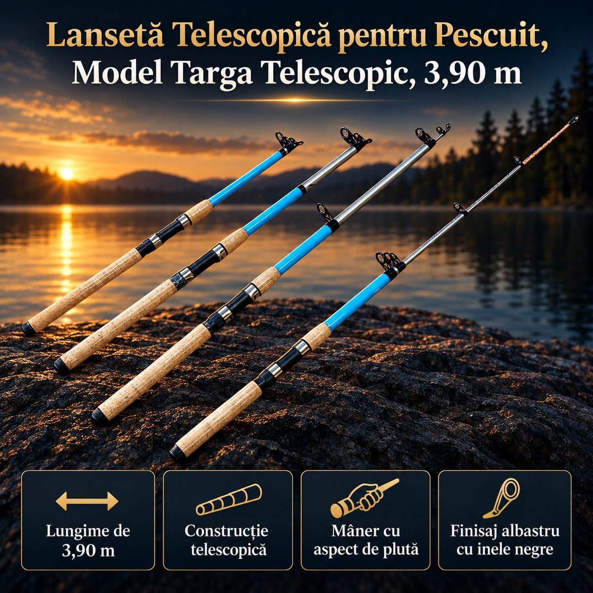 Lansetă Telescopică pentru Pescuit, Model Targa Telescopic, 3,90 m – imagine principală promoțională