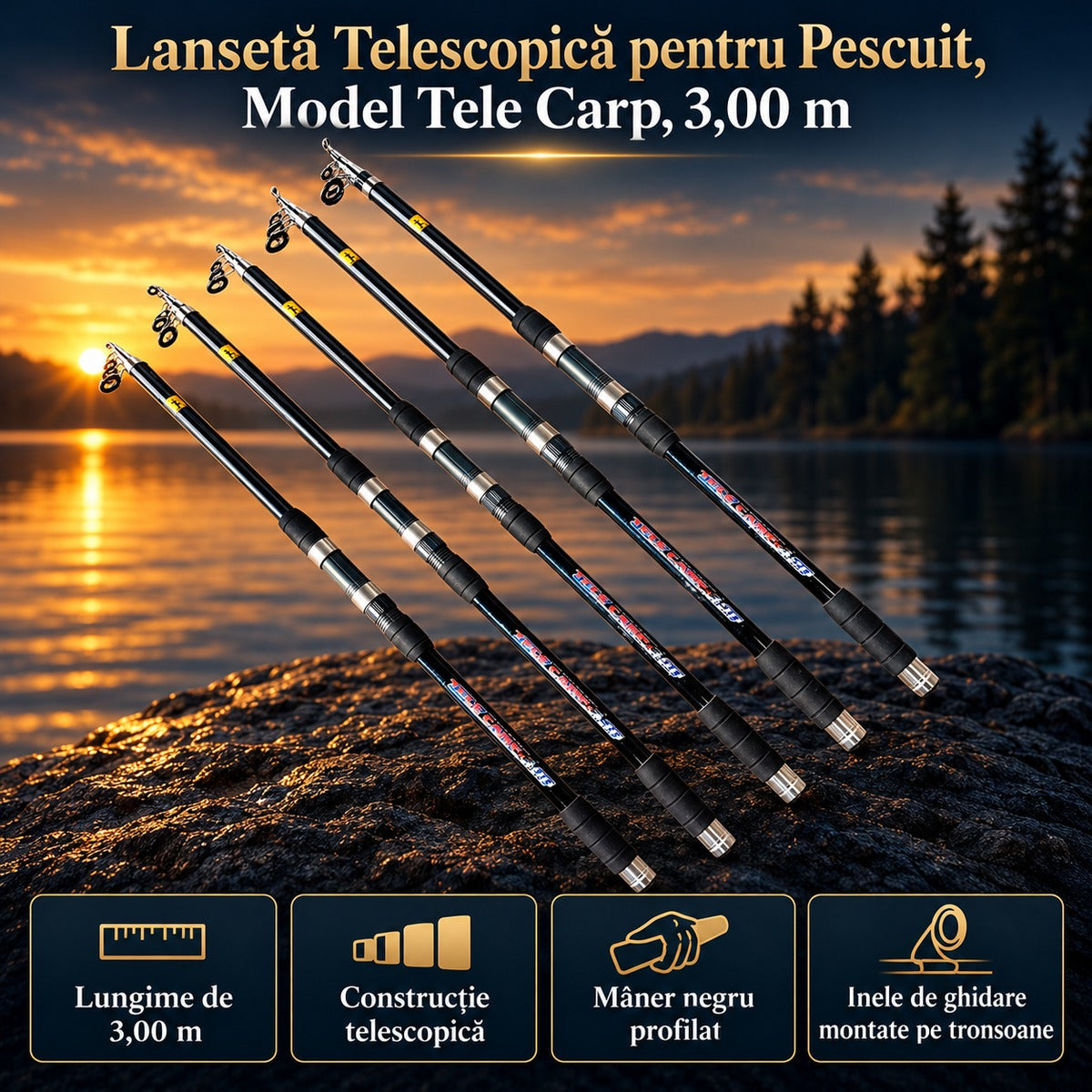 Lansetă Telescopică pentru Pescuit, Model Tele Carp, 3,00 m – imagine principală promoțională