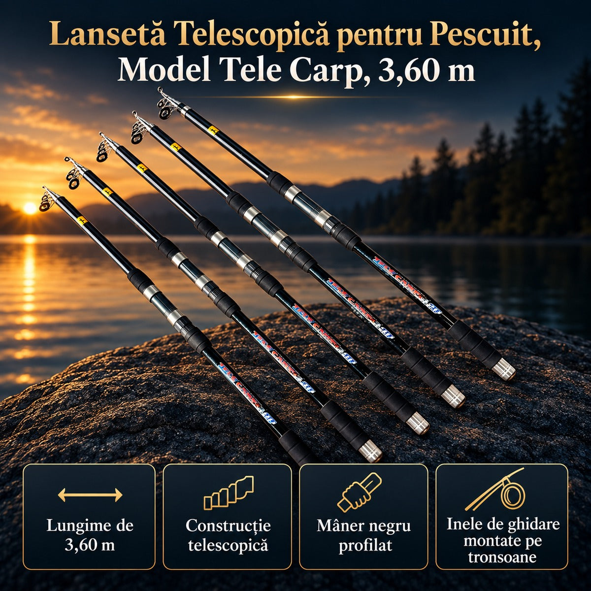 Lansetă Telescopică pentru Pescuit, Model Tele Carp, 3,60 m – imagine principală promoțională