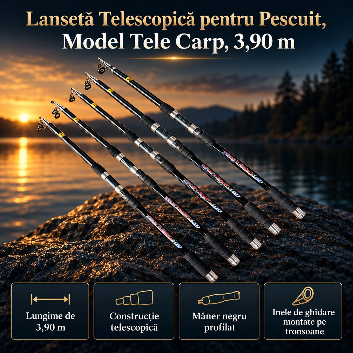 Lansetă Telescopică pentru Pescuit, Model Tele Carp, 3,90 m – imagine principală promoțională