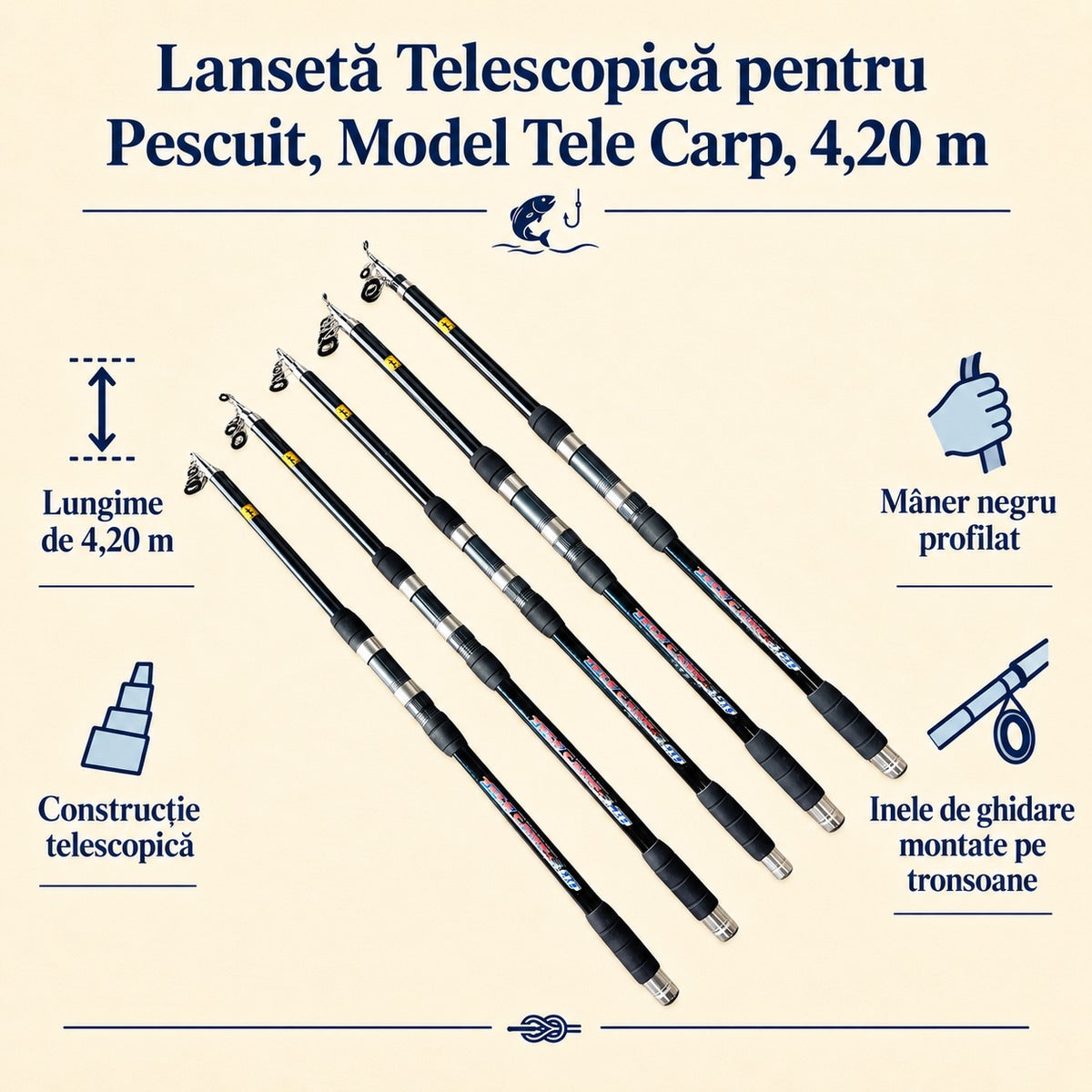Lansetă Telescopică pentru Pescuit, Model Tele Carp, 4,20 m – caracteristici și beneficii